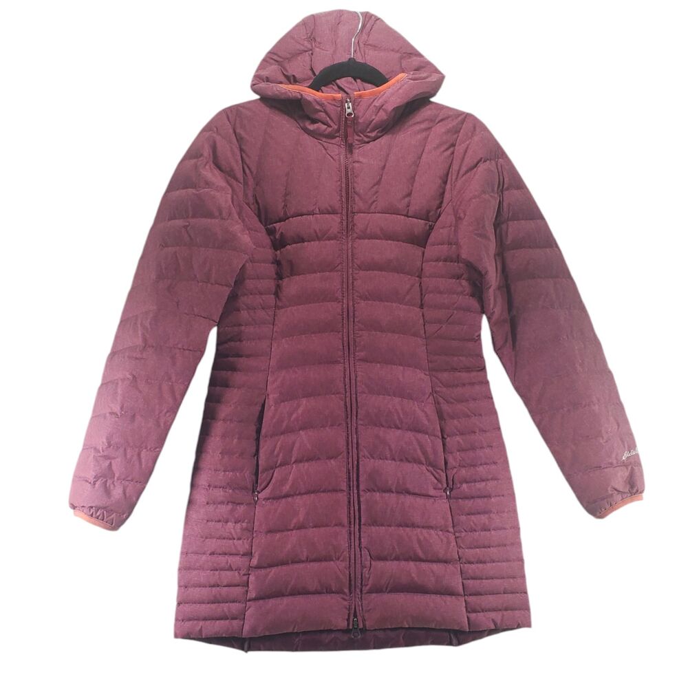 XS Eddie Bauer Astoria Hooded Down Puffer Parka Jacket Coat Pink Burgundy